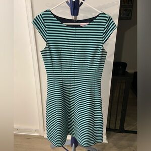 Lilly Pulitzer Turquoise & Navy Striped Cap Sleeve Dress Size M